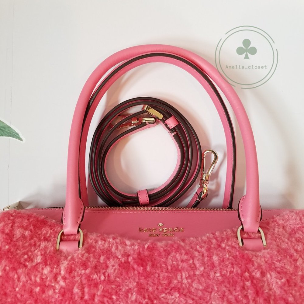 MAKE AN OFFER KATE SPADE MIMI FAUX FUR SATCHEL CROSSBODY BRIGHT BLUSH PINK - Picture 11 of 11